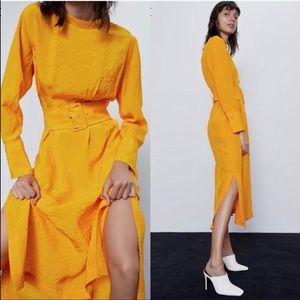 ZARA long belted shirt dress - YELLOW GOLD size S LIKE NEW